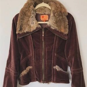 Twill Twenty Two Velour Zip Jacket with Fur Trim